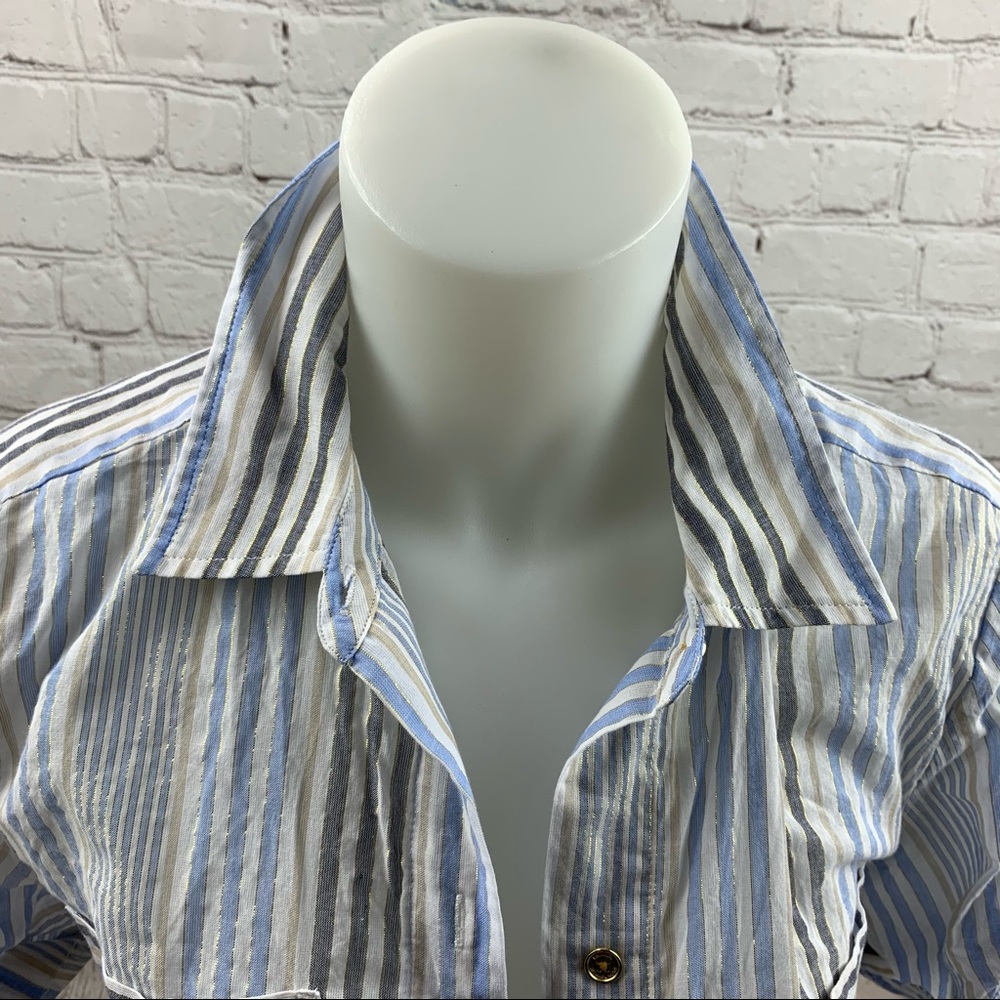Micheal Kors Striped Tie Waist Short Sleeve Shirt - Picture 3 of 9
